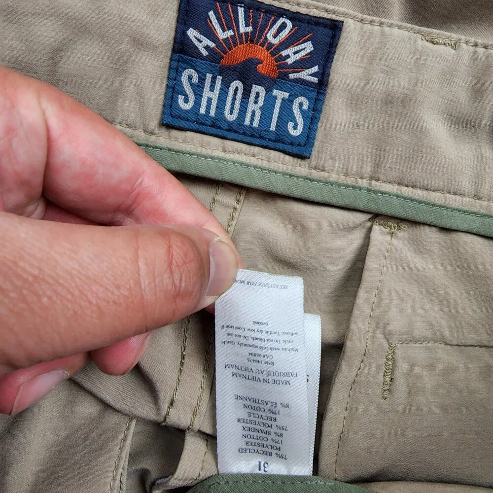 Faherty All Day Shorts Drawstring Men 31 Brown Stretch 11” Performance Hybrid